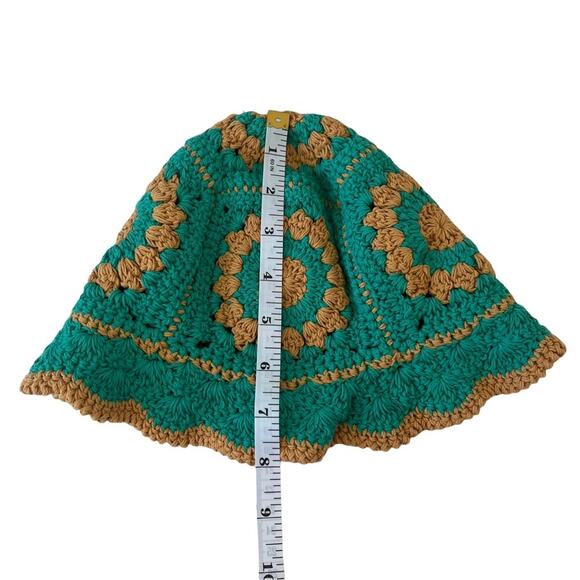 Handmade Crocheted Floral Scalloped Fisherman Hat Teal Brown Children Kids Size - Picture 4 of 4